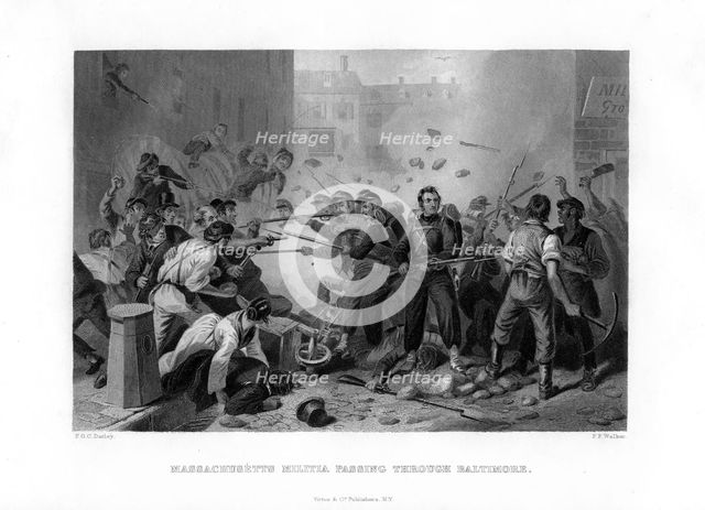 Massachusetts militia passing through Baltimore, 1861 (1862-1867). Artist: Unknown