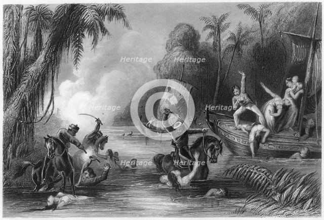 'Massacre in the boats off Cawnpore', 1857, (c1860). Artist: Unknown
