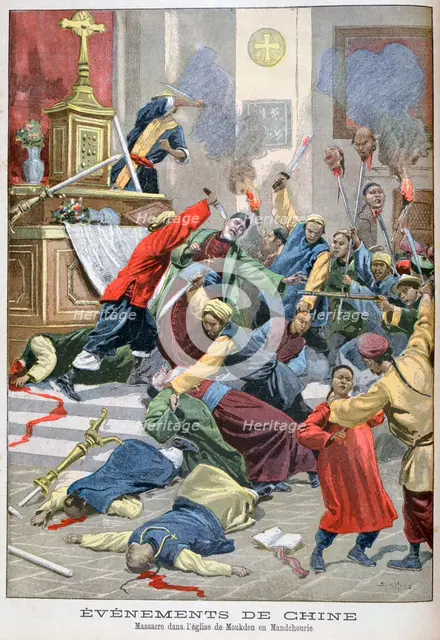Massacre in the church of Moukden, Mandchourie, China, 1900. Artist: Eugene Damblans