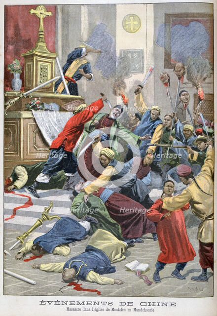 Massacre in the church of Moukden, Mandchourie, China, 1900. Artist: Eugene Damblans