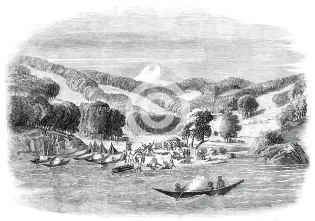 Massacre of a mission party of the "Alan Gardiner" by the natives at Woolya, Tierra del Fuego, 1860. Creator: Unknown.