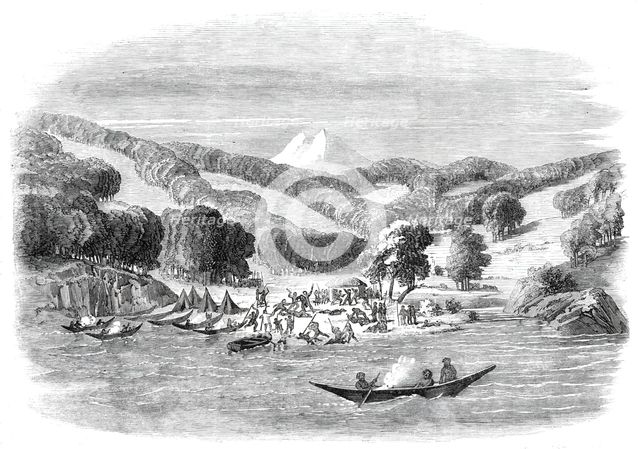 Massacre of a mission party of the "Alan Gardiner" by the natives at Woolya, Tierra del Fuego, 1860. Creator: Unknown.