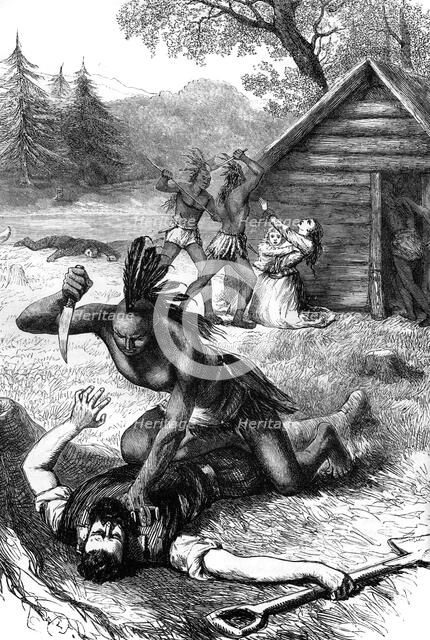 Massacre of settlers by Native Americans, c17th century (c1880). Artist: Unknown