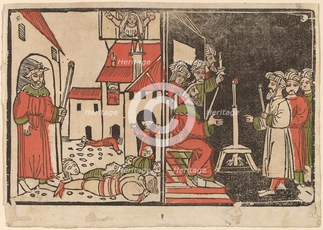 Massacre of the Firstborn and Egyptian Darkness, c. 1490. Creator: Unknown.