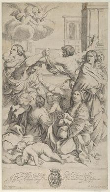 Massacre of the Innocents; group of women and children being attacked, two angels a..., ca. 1640-70. Creator: Gian Battista Bolognini