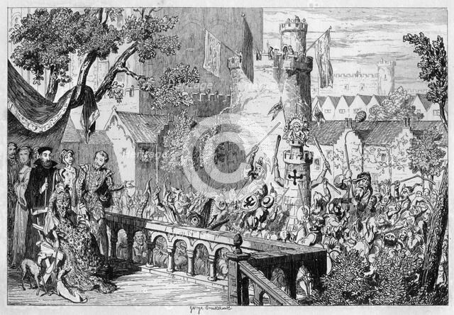 Masque in the palace garden of the Tower of London, 1840.Artist: George Cruikshank