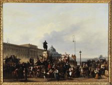 Masquerade on the Pont-Neuf, 1830. Creator: Guillaume Frederic Ronmy