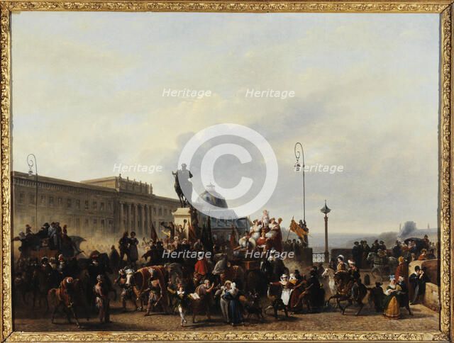 Masquerade on the Pont-Neuf, 1830. Creator: Guillaume Frederic Ronmy.