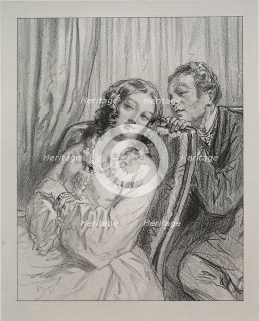 Masques et visages: Par-ci, par-la: Mame Beauminet, ta majeste..., 1857-58. Creator: Paul Gavarni (French, 1804-1866).