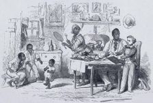 Mas'r George teaching Uncle Tom to write, 1852. Creator: J Johnston