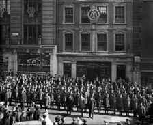 Mass enlistment of AA road scouts in the British Army, London, September 1914. Artist: Adolph Augustus Boucher