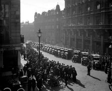 Mass enlistment of AA road scouts in the British Army, London, September 1914. Artist: Adolph Augustus Boucher