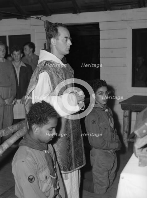 Mass for the Boy Scouts at Camp Brooklyn, Tusten, New York, 1943. Creator: Gordon Parks.