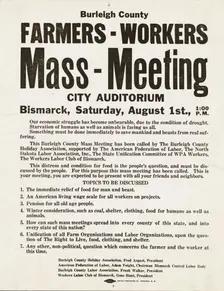 Mass meeting poster. Burleigh County, North Dakota, 1937-08. Creator: Russell Lee