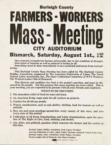 Mass meeting poster. Burleigh County, North Dakota, 1937-08. Creator: Russell Lee