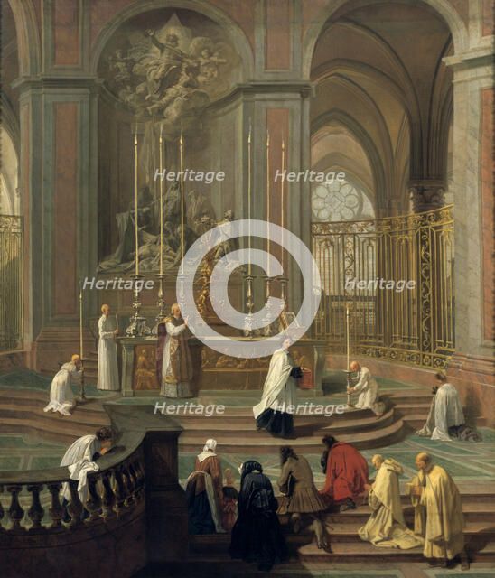 'Mass said by the canon de la Porte, or the main altar of Notre Dame, Paris', 1708-1710. Artist: Unknown