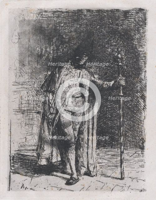Master of ceremonies, a man standing facing the viewer holding a staff in his left han..., ca. 1865. Creator: Mariano Jose Maria Bernardo Fortuny y Carbo.
