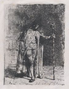 Master of ceremonies, a man standing facing the viewer holding a staff in his left han..., ca. 1865. Creator: Mariano Jose Maria Bernardo Fortuny y Carbo