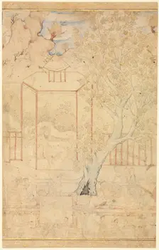 Master and Disciple in a Garden Pavillion; Single Page Illustration, c. 1570-1590s. Creator: Unknown