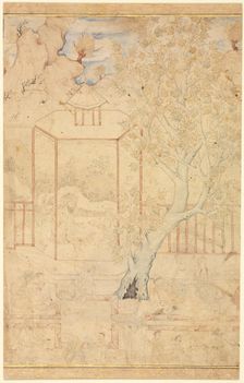 Master and Disciple in a Garden Pavillion; Single Page Illustration, c. 1570-1590s. Creator: Unknown