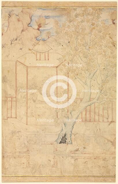 Master and Disciple in a Garden Pavillion; Single Page Illustration, c. 1570-1590s. Creator: Unknown.