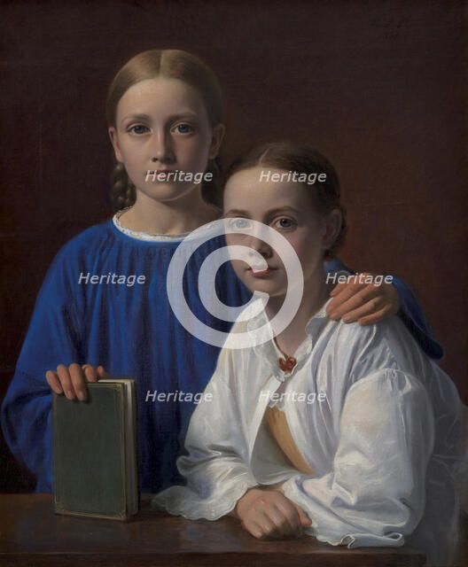 Meta Magdalene Hammerich and the Artist's Daughter Kristiane Konstantin Hansen;Two Young Girls, 1861 Creator: Constantin Hansen.