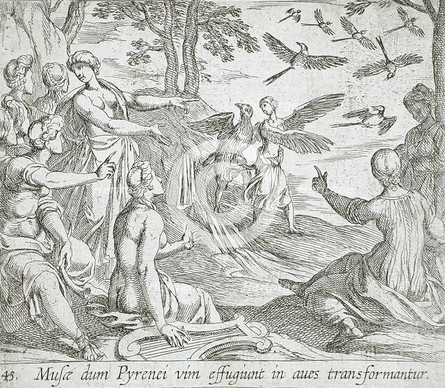 Metamorphosis of the Pierides, published 1606. Creators: Antonio Tempesta, Wilhelm Janson.