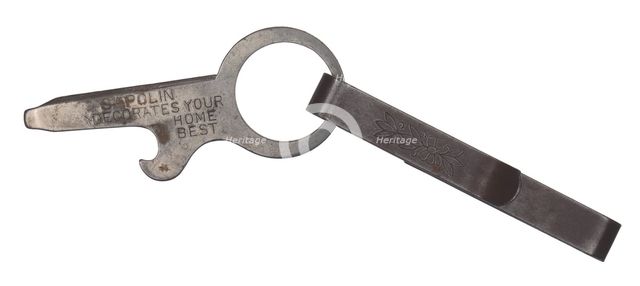 Metal bottle opener carried by Robert Thomas, ca. 1920. Creator: Unknown.