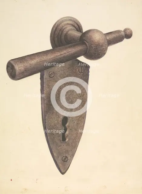 Metal Door Lock, c. 1937. Creator: Earl Butlin.
