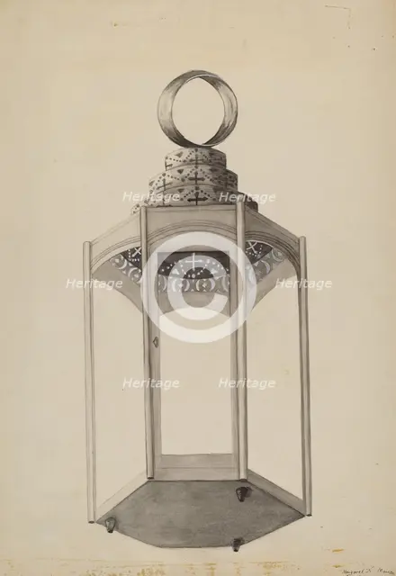 Metal Lantern, c. 1936. Creator: Margaret K. Moore.