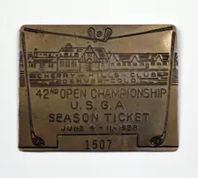 Metal season ticket to the US Open Golf Championship, 1938. Creator: Unknown