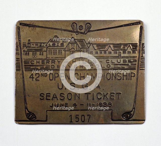 Metal season ticket to the US Open Golf Championship, 1938. Creator: Unknown.