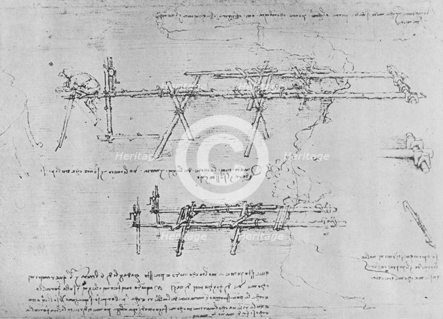 'Method of Constructing a Trestle Bridge', c1480 (1945). Artist: Leonardo da Vinci.