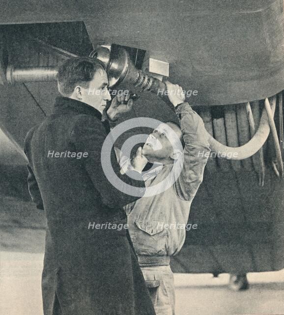 Method of refuelling aircraft devised by Sir Alan Cobham, c1936 (c1937). Artist: Unknown.