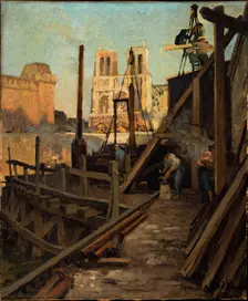 Metro works at the Quai Saint-Michel, c1906. Creator: Henri Dabadie