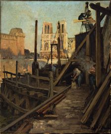 Metro works at the Quai Saint-Michel, c1906. Creator: Henri Dabadie