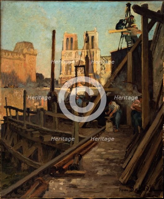 Metro works at the Quai Saint-Michel, c1906. Creator: Henri Dabadie.
