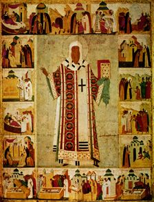 Metropolitan Alexius surrounded by scenes from his life, Russian, 1480. Artist: Dionisy