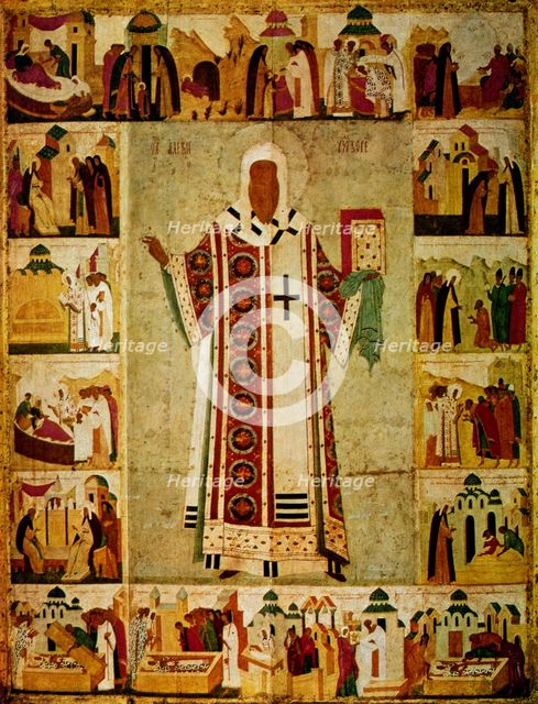 Metropolitan Alexius surrounded by scenes from his life, Russian, 1480. Artist: Dionisy