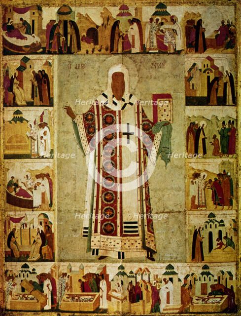 Metropolitan Alexius surrounded by scenes from his life, Russian, 1480. Artist: Dionisy