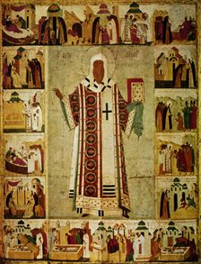 Metropolitan Alexius surrounded by scenes from his life, Russian, 1480. Artist: Dionisy