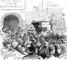 Metropolitan Boroughs election sketches: a martyr in the cause, 1874. Creator: Unknown