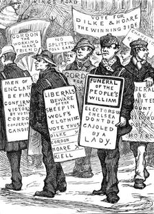 Metropolitan Boroughs election sketches: Chelsea sandwiches, 1874. Creator: Unknown