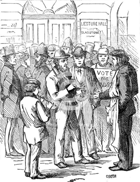 Metropolitan Boroughs election sketches: "Too Late!", 1874. Creator: Unknown.