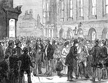 Metropolitan Boroughs election sketches: waiting for the declaration of the poll, 1874. Creator: Unknown