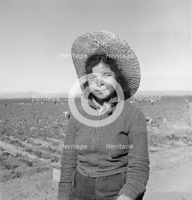 Mexican girl who picks peas for the eastern market, Imperial Valley, California, 1939. Creator: Dorothea Lange.