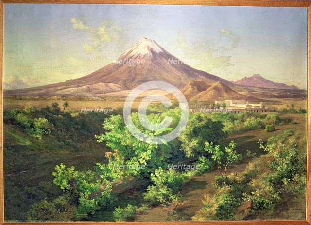  'Mexican landscape with volcano peak', Oil, 1887 by Jose Maria Velasco.