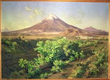 Mexican landscape with volcano peak Oil, 1887 by Jose Maria Velasco