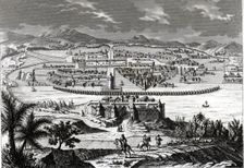 Mexico City at the time of the Spanish conquest in 1520, engraving, 1865
