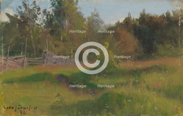 Meadow and Fence, 1882. Creator: Eero Jarnefelt.